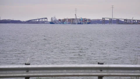 Francis Scott Key Bridge Collapse Ship Baltimore MD Wide 스톡 동영상 270947202