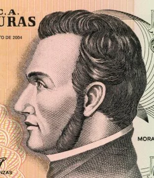 Francisco Morazan on 5 Lempiras 2004 Banknote from Honduras Stock Photos