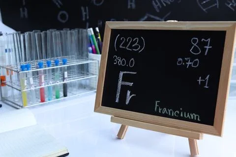 Francium and symbol structural formula chemical on the blackboard 写真素材