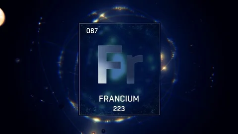 Francium as Element 87 of the Periodic Table 3D animation on blue background Stock-Footage 120624887