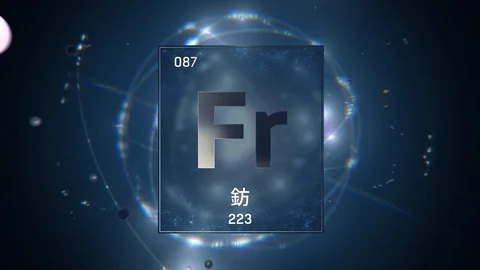 Francium as Element 87 of the Periodic Table 3D illustration on blue background 스톡 동영상 126453592