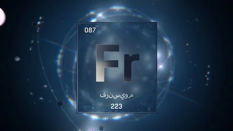 Francium as Element 87 of the Periodic Table 3D illustration on blue background 스톡 동영상 128779204