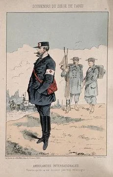 Franco-Prussian War: foreign ambulance staff in the Siege of Paris. Coloure.. イラスト素材