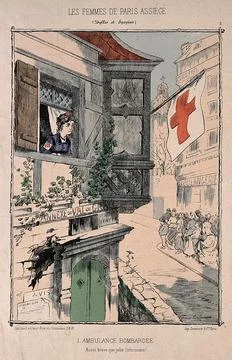Franco-Prussian War: a nurse looking out of a window at the queues for brea.. Stock Illustration