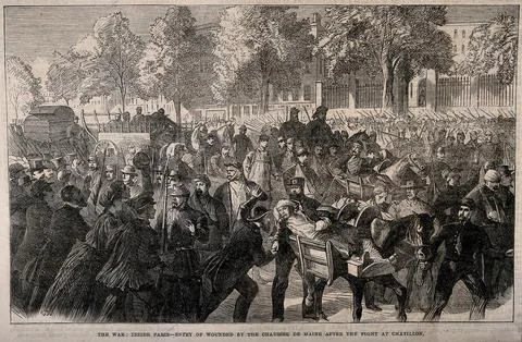 Franco-Prussian War: the wounded entering Paris after the Battle at Chatill.. Stock Illustration