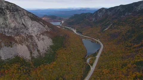 Franconia Notch aerial view in fall foliage, Lincoln, NH, USA Stock Footage 172048096