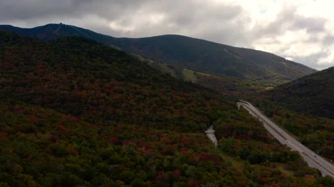 Franconia Notch State park during fall with Cannon Mountain historic tramway Stock Footage 161899137