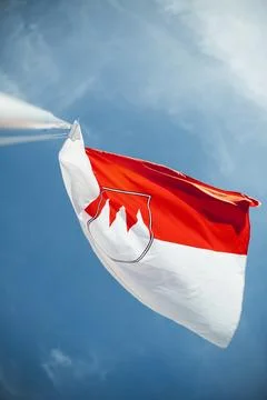 The Franconian flag waving in the wind Stock Photos