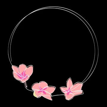 Frangipani and circle frame in simple sketch vector single or continuous line Stock Illustration