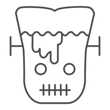 Frank man thin line icon. Scary monster with sliced head. Halloween party vector Stock Illustration