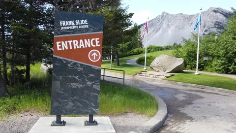Frank Slide Interpretive Centre sign Stock Footage 139942892