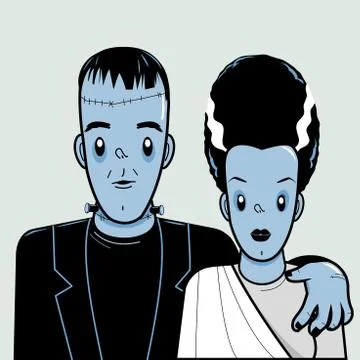 Frankenstein and his bride. Vector illustration Stock Illustration