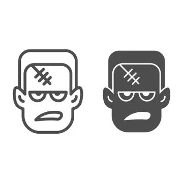 Frankenstein line and solid icon, Halloween concept, monster face sign on white Stock Illustration