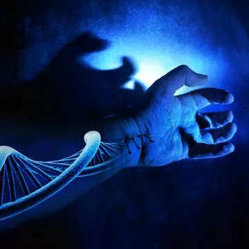 Frankenstein Monster Hand with DNA Helix Stock Photos