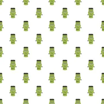Frankenstein monster head cartoon repeating pattern wallpaper Stock Illustration