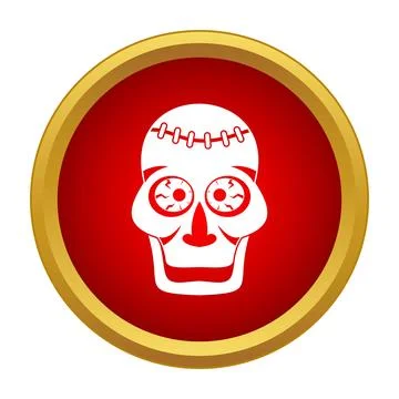 Frankenstein monster skull head stitched, halloween spooky icon 스톡 일러스트
