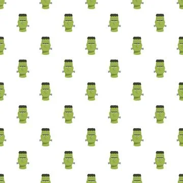 Frankenstein style monster heads repeating seamless pattern Stock Illustration