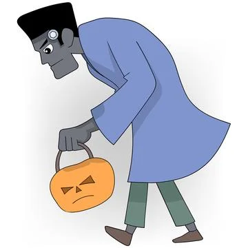 Frankenstein walking carrying a pumpkin Stock Illustration