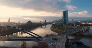 Frankfurt am Main Eastside ECB Aerial Shot Stock Footage