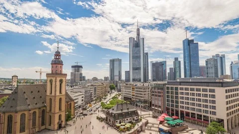Frankfurt city skyline timelapse at business district, Germany 4K Time lapse Stock Footage