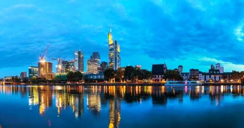 Frankfurt cityscape at night Stock Photos