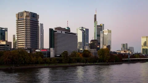 Frankfurt Evening Cityscape Timelapse Featuring Bridge and Traffic Stock Footage 306521560