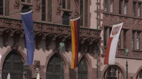 Frankfurt flags at the Rathaus Stock Footage 48686642