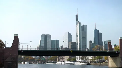 Frankfurt Germany seen in distance from boat trip down Main river Stock Footage 59676215