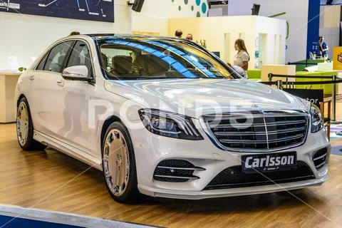 FRANKFURT, GERMANY - SEPT 2019: white MERCEDES-BENZ S Class W222 C217 A217 Ca Stock Photos