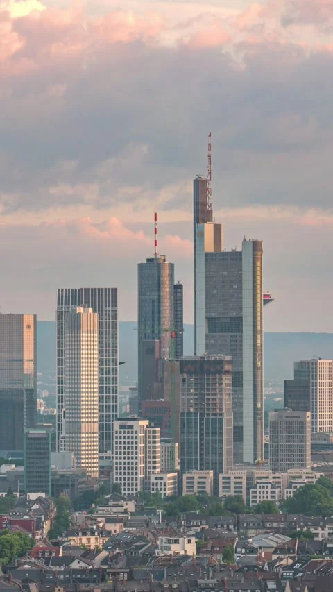 Frankfurt Germany time lapse high angle view city skyline with skyscraper Stock Footage 328037449