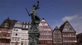 Frankfurt Old City Justice Statue Colorful Houses Roemerberg Square Romerplatz HD Footage