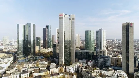Frankfurt Skyline Aerial - Helicopter Shot - bank district Stock Footage