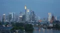 Frankfurt Skyline Establishing Shot Busy Business Offices Skyscraper Night Light HD Footage
