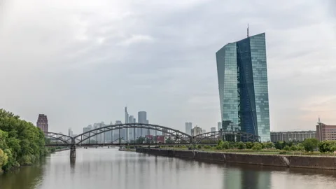 Frankfurt skyline hyperlapse with ECB headquarters. Frankfurt, Germany Stock Footage 289443990