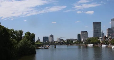 Frankfurt skyline over the Main Stock Footage 246543065