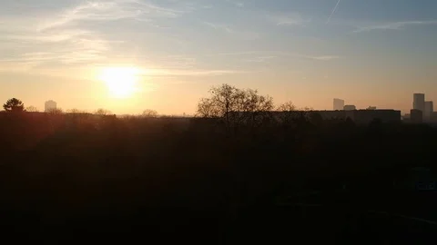 Frankfurt Skyline Sunrise 7am Stock Footage