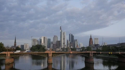 Frankfurt Skyline at Sunrise Stock Footage