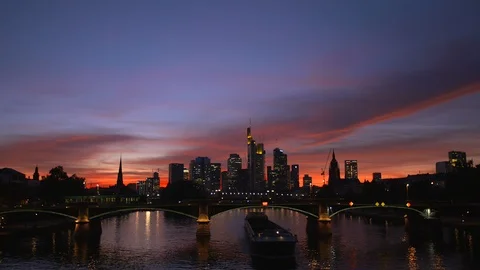 Frankfurt Skyline at Sunset Stock Footage 101832955