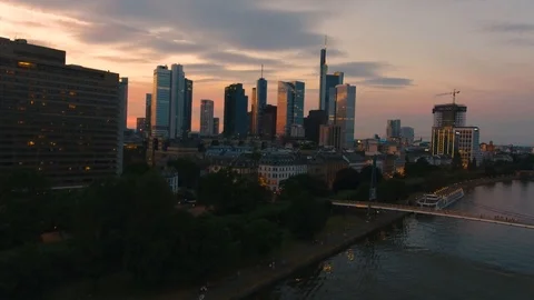 Frankfurt’s riverside in the evening Stock Footage 89652097