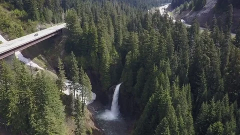 Franklin Falls Washington Aerial Pass Overhead Tilt Up Stock Footage