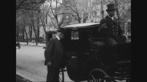 Franklin Knight Lane getting into horse cart Stock Footage
