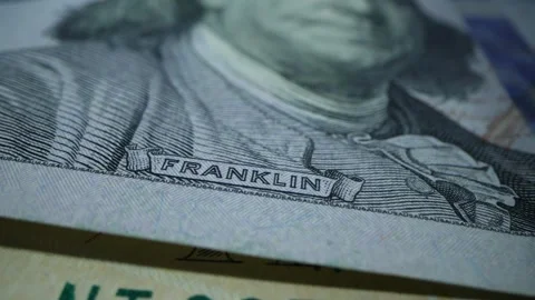 Franklin macro in 100 dollars banknote. US American Dollar Bills Money - Camera Stock Footage 270072585