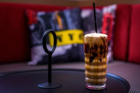 Frappe Coffee On A Cafe Table In a modern Coffee Bar Stock Photos