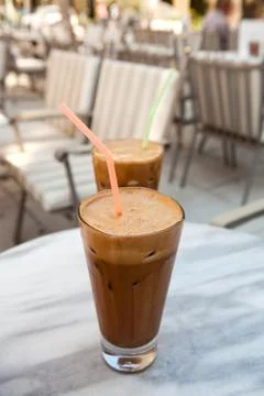 Frappes on a cafe table Stock Photos