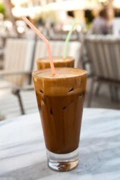 Frappes on a cafe table Stock Photos