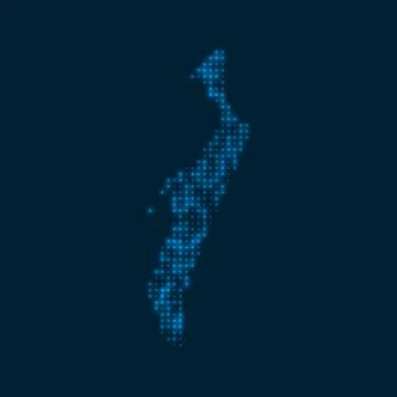 Fraser Island dotted glowing map. Shape of the island with blue bright bulb.. Illustrazione stock