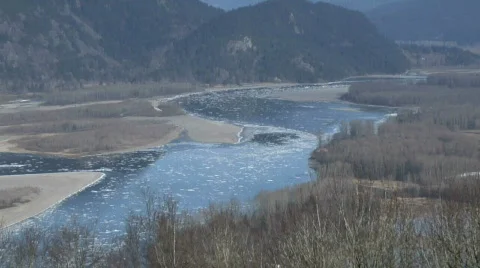 Fraser River Chilliwack MS High Winter Ice Stock Footage 343971