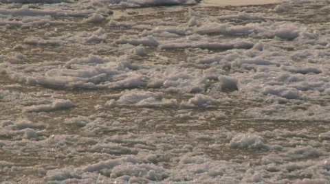Fraser River CU Iceflow  sunset Stock Footage 344287