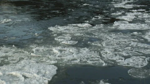 Fraser River CU River Ice Flow Stock Footage 344491