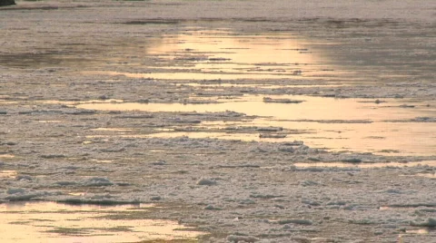 Fraser River IceFlow MS sunset  Stock Footage 345053